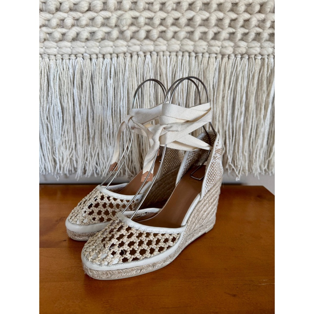 Castaner Carola Beige Jute Ankle Wrap Espadrille Platform Wedge Sandal Size 6